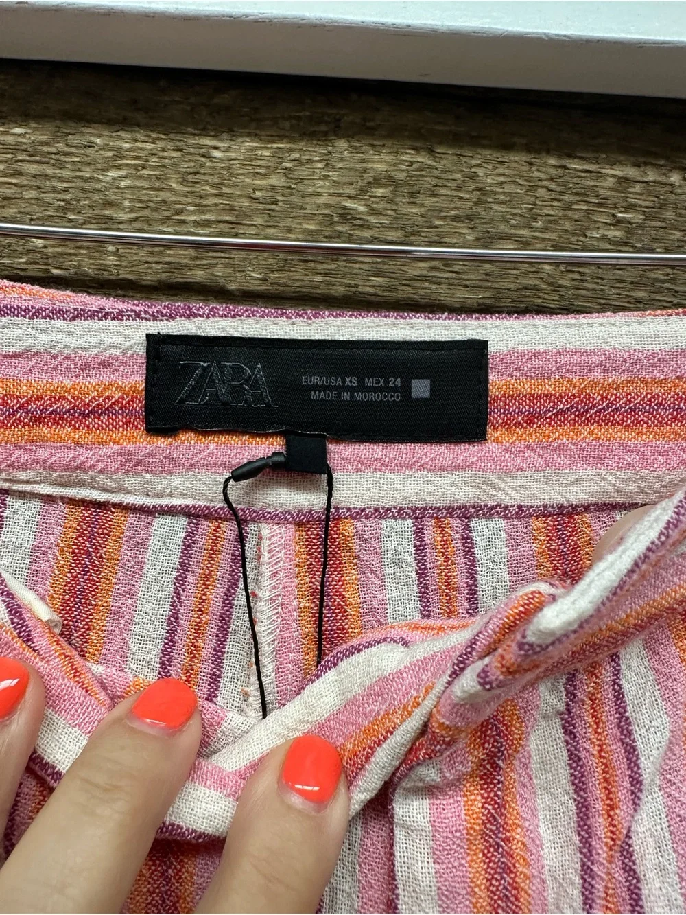 Zara NWT Pink Orange Stripe Wide Leg Linen Blend Pants XS Coastal Resort